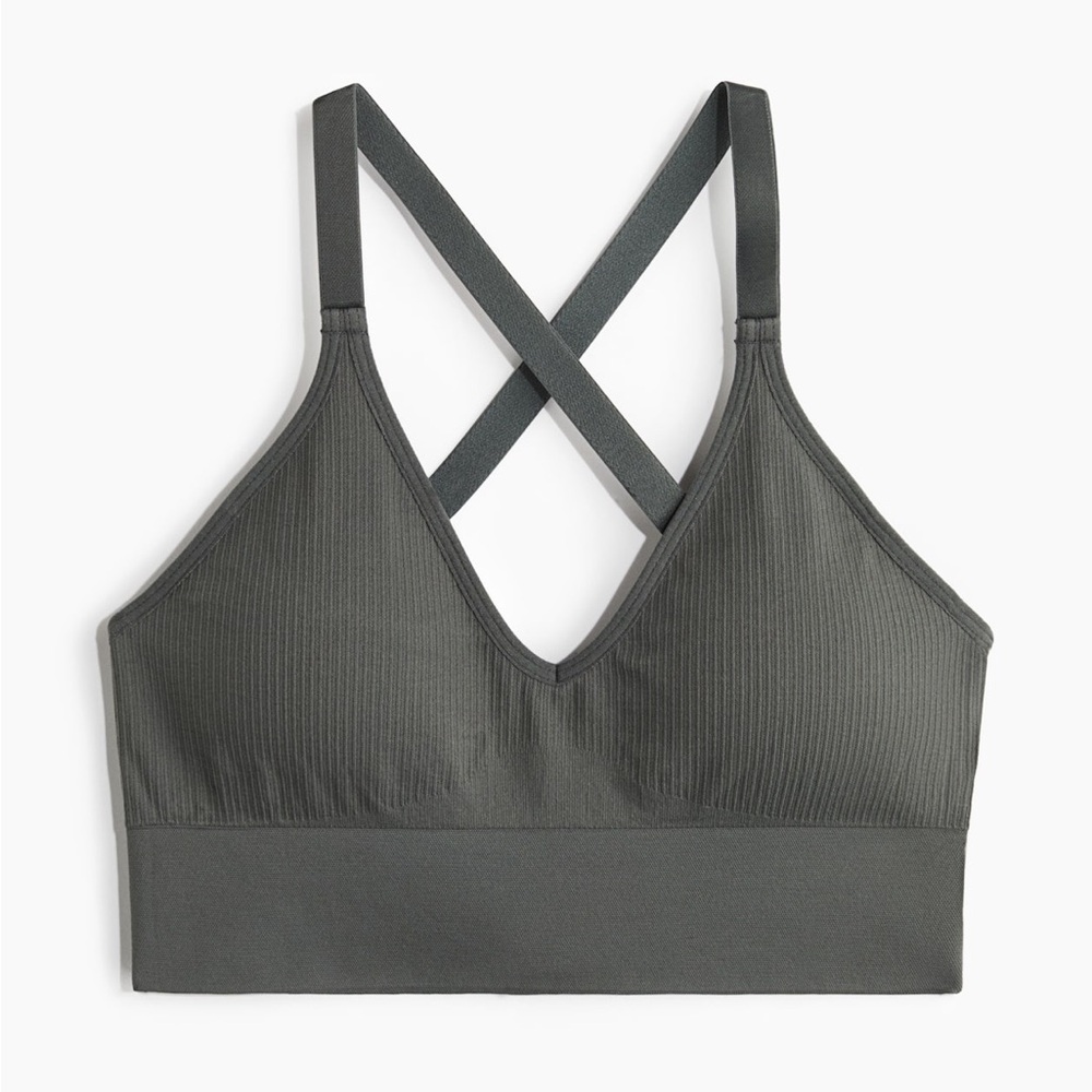 H&M SEAMLESS MEDIUM-SUPPORT SPORTS BRA WITH DRYMOVE Dark Grey Medium